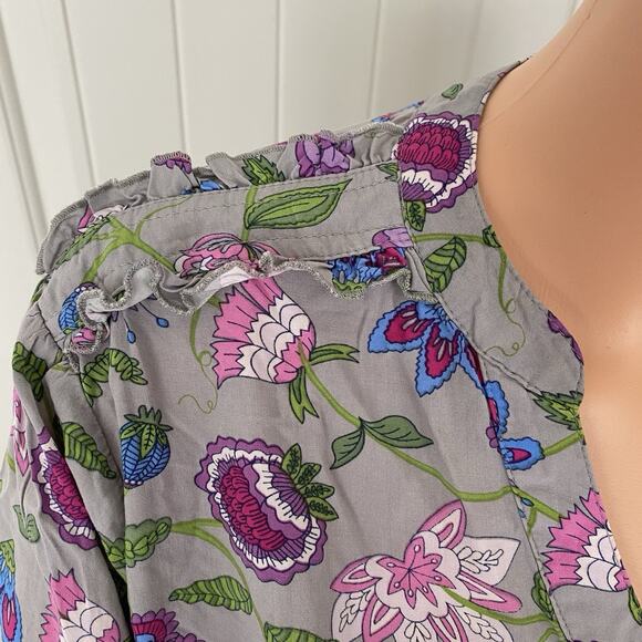 Matilda Jane Women's Floral Shirt Gray Long Sleeve Blouse LARGE - Picture 7 of 9